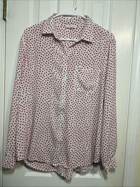 Beachlunchlounge Tiny Red flower Print Long Sleeve Button, XL